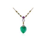 A TYPE A JADEITE, PINK SAPPHIRE, SPHENE AND DIAMOND NECKLACE