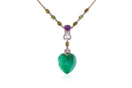 A TYPE A JADEITE, PINK SAPPHIRE, SPHENE AND DIAMOND NECKLACE