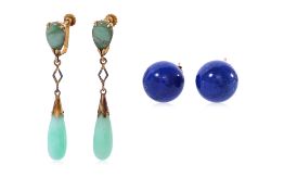 A GROUP OF JADE AND LAPIS LAZULI EARRINGS