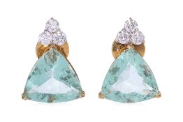 A PAIR OF LARGE GREEN FLUORITE AND DIAMOND STUD EARRINGS