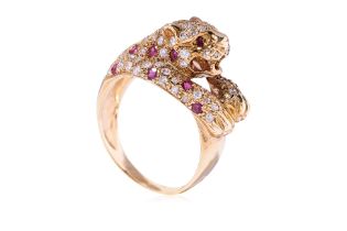 A RUBY AND DIAMOND 'PANTHER' RING