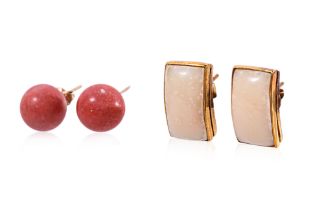 TWO PAIRS OF CORAL STUD EARRINGS