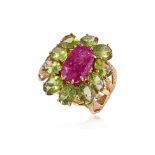 A RUBY AND PERIDOT RING