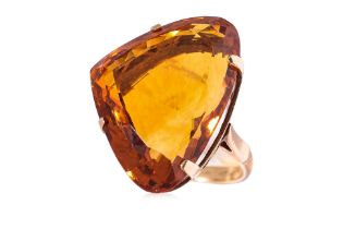 A LARGE CITRINE RING