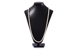 A LONG AKOYA CULTURED PEARL SINGLE STRAND NECKLACE