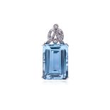 A VERY LARGE BLUE TOPAZ AND DIAMOND ART DECO STYLE PENDANT