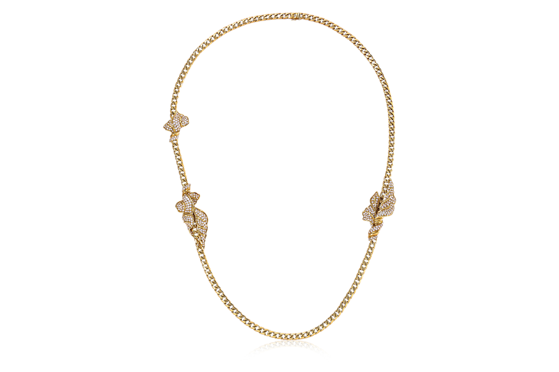 A LONG ITALIAN DIAMOND SET AND FLORAL CURB LINK CHAIN - Image 3 of 5