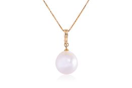 AN OFF-ROUND CULTURED SOUTH SEA PEARL PENDANT ON CHAIN