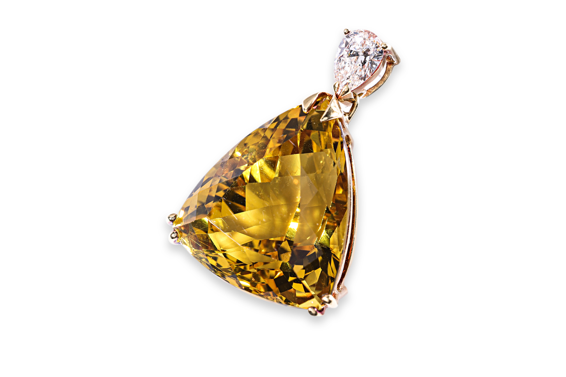 A VERY LARGE YELLOW BERYL AND DIAMOND PENDANT