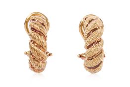 A PAIR OF ITALIAN TEXTURED GOLD CLIP EARRINGS