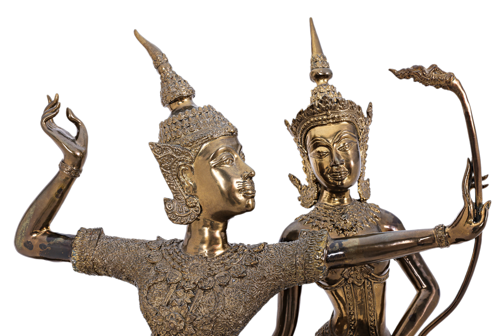 A PAIR OF LARGE THAI BRASS STATUES - Image 3 of 3