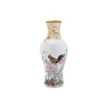 A CHINESE PORCELAIN BALUSTER CHICKEN VASE