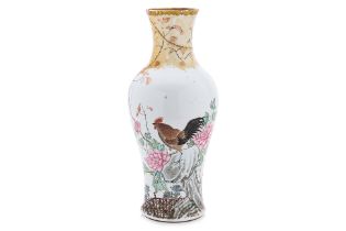 A CHINESE PORCELAIN BALUSTER CHICKEN VASE