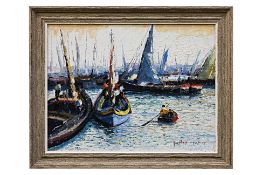 UNKNOWN ARTIST - AN OIL PAINTING OF BOATS