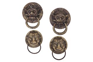 TWO PAIRS OF BRASS FOO LION DOOR KNOCKERS