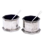 A PAIR OF GEORGE V SILVER OCTAGONAL SALTS