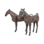 A PAIR OF CHINESE INLAID BRONZE HORSES