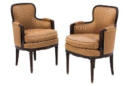A PAIR OF FRENCH BERGERE TUB CHAIRS