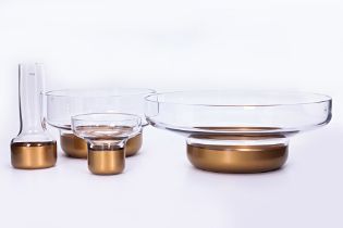 A GROUP OF FOUR NUDE GLASSWARE CONTOUR BOWLS & VASES