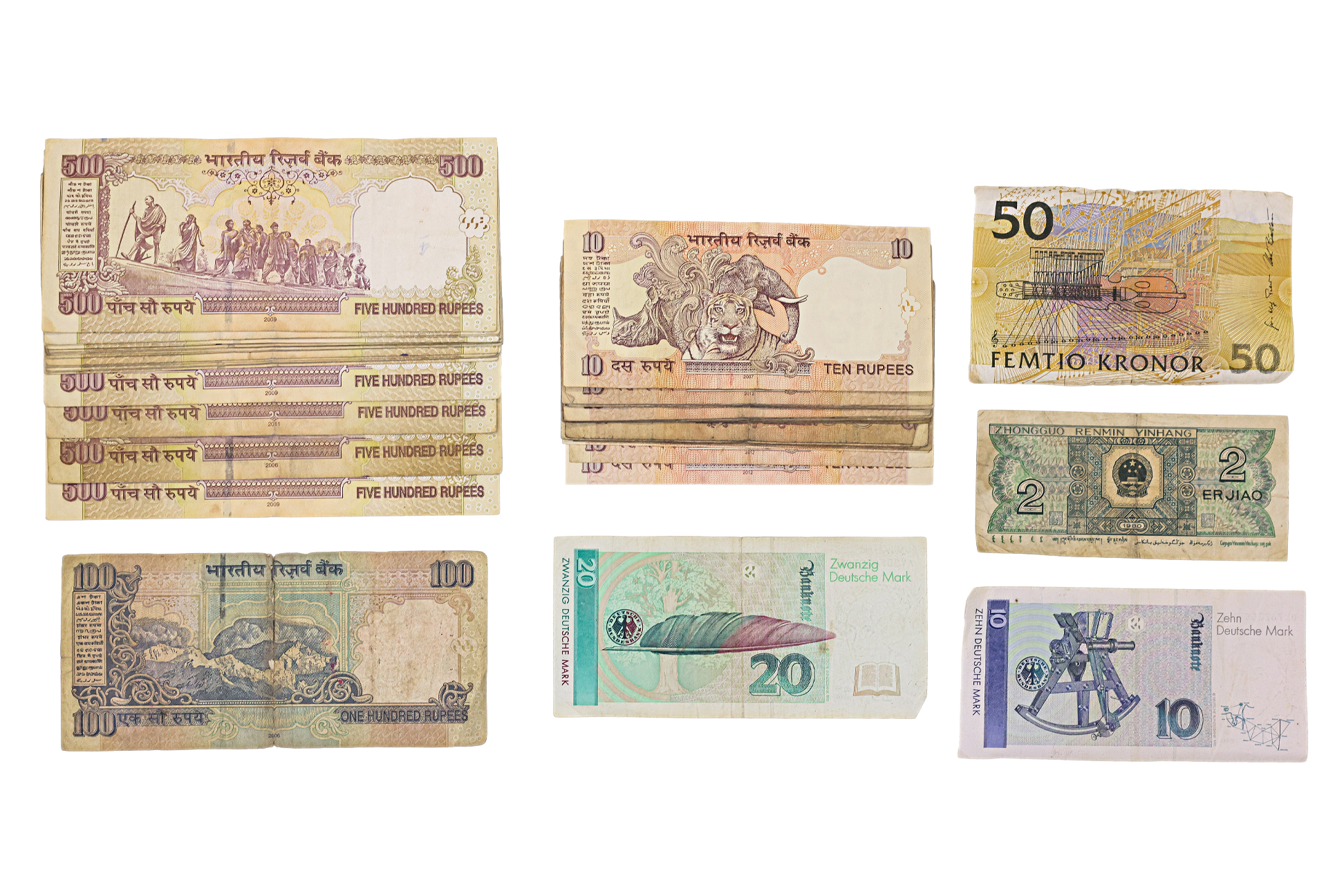 A GROUP OF BANKNOTES INCLUDING RUPEES, KRONOR & MARKS - Image 2 of 2