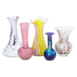 A GROUP OF FIVE STUDIO GLASS VASES