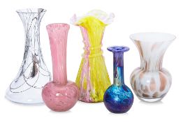 A GROUP OF FIVE STUDIO GLASS VASES