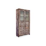 A DISTRESSED GLAZED WOOD CABINET