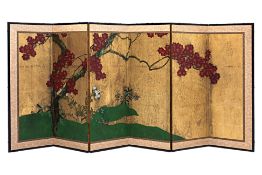 A JAPANESE SIX PANEL PAINTED PAPER SCREEN