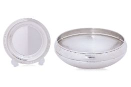 A CHRISTIAN DIOR SILVER PLATED BOWL AND A WINE COASTER