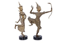 A PAIR OF LARGE THAI BRASS STATUES