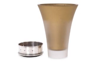 A SILVER HALF BOTTLE WINE COASTER AND A CHRISTOFLE VASE