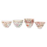 A GROUP OF FAMILLE ROSE TEA BOWLS