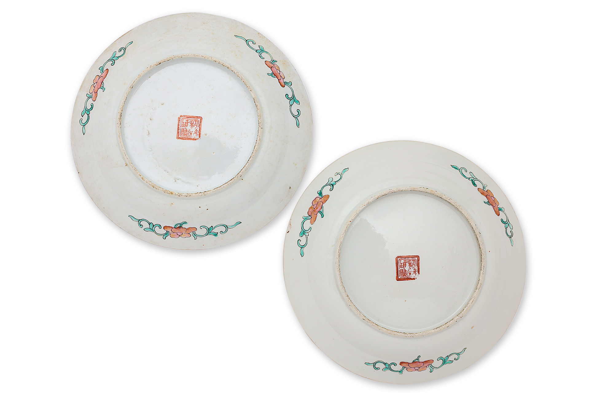 A SET OF SIX FAMILLE ROSE DOUBLE PHOENIX PLATES - Image 3 of 3