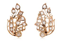 A PAIR OF FOLIATE DIAMOND INTAN EARRINGS