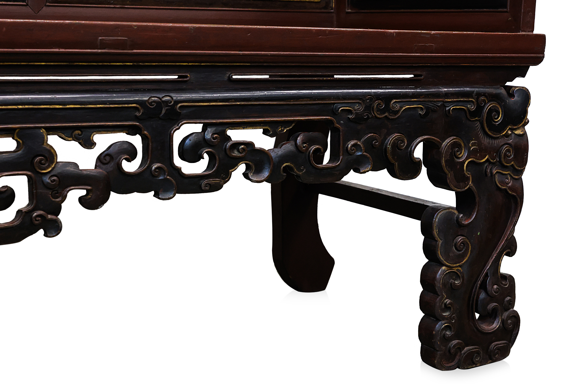 A CARVED AND PARCEL GILT WOOD BENCH - Image 2 of 4