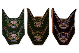 THREE PAIRS OF BEADED VELVET UNCUT SLIPPER PANELS