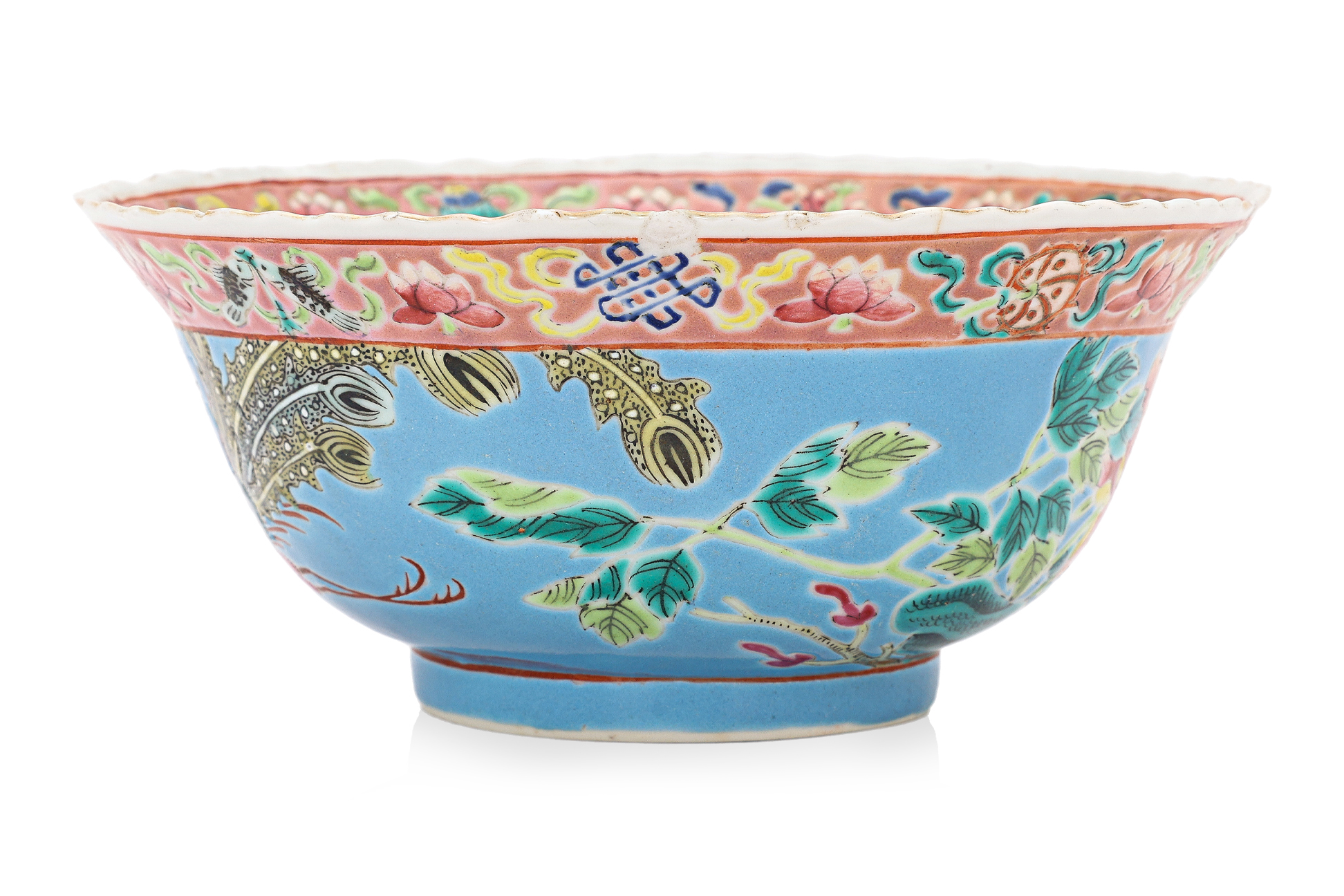 A POWDER BLUE GROUND FAMILLE ROSE BOWL - Image 2 of 10