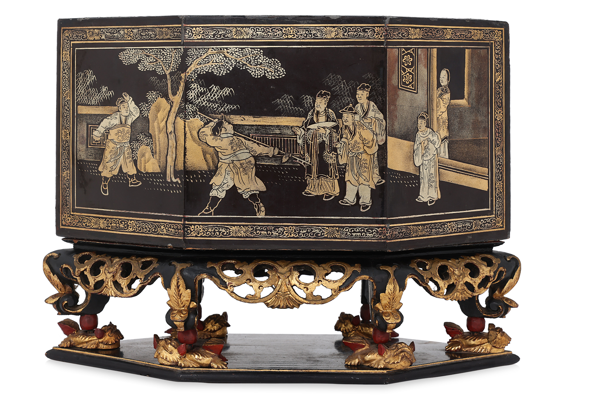 A CARVED GILT AND BLACK LACQUER CHANAB - Image 2 of 4