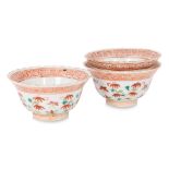 A SET OF THREE FAMILLE ROSE 'CRANE' TEA BOWLS