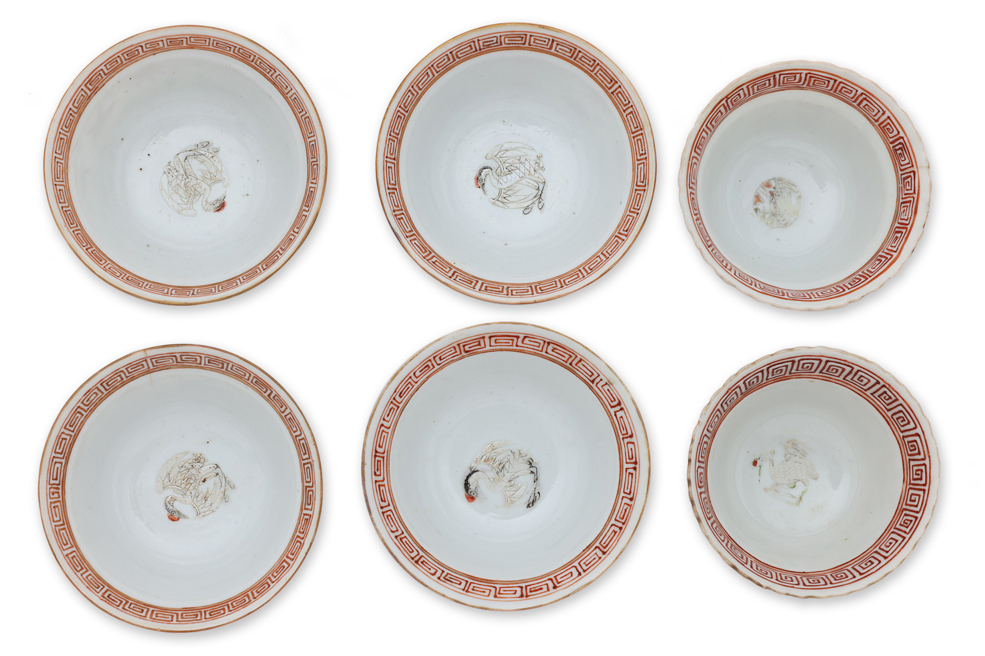 SIX FAMILLE ROSE BAMBOO PATTERN BOWLS - Image 2 of 3