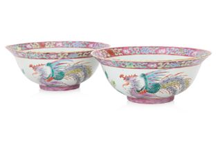 A PAIR OF LARGE FAMILLE ROSE BOWLS