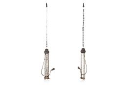A PAIR OF SILVER WEDDING BED CURTAIN HOOK HANGINGS