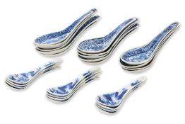 A GROUP OF BLUE AND WHITE SPOONS