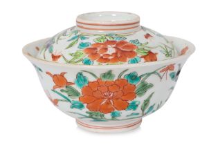 AN ENAMELLED PORCELAIN BOWL AND COVER