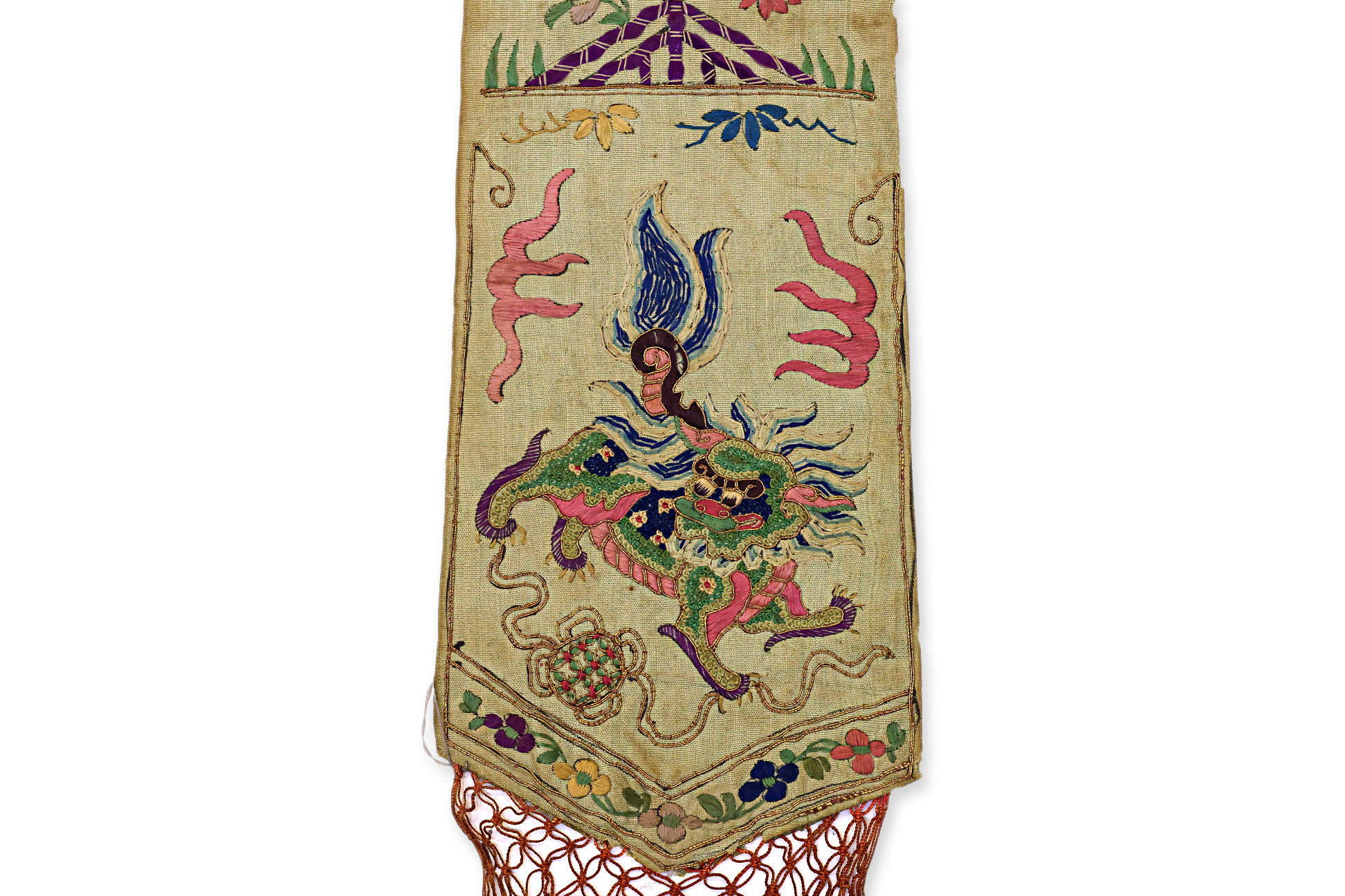 A PAIR OF SILK EMBROIDERED BED HANGINGS - Image 2 of 3