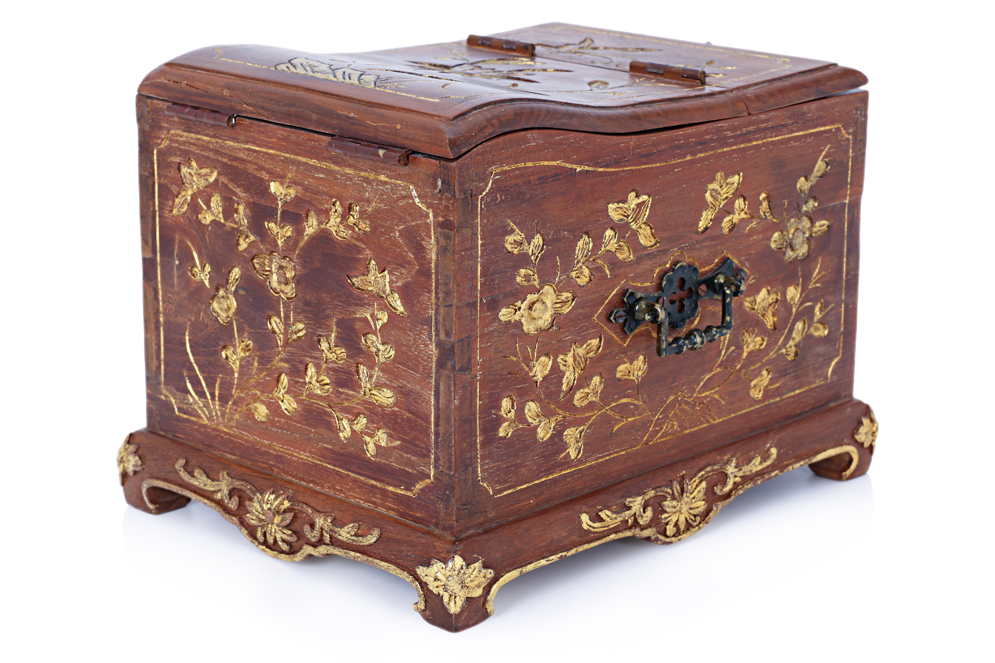 A GILT-TEAK DRESSING TABLE BOX - Image 3 of 3