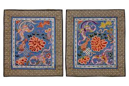 TWO SILK EMBROIDERED CUSHION PANELS