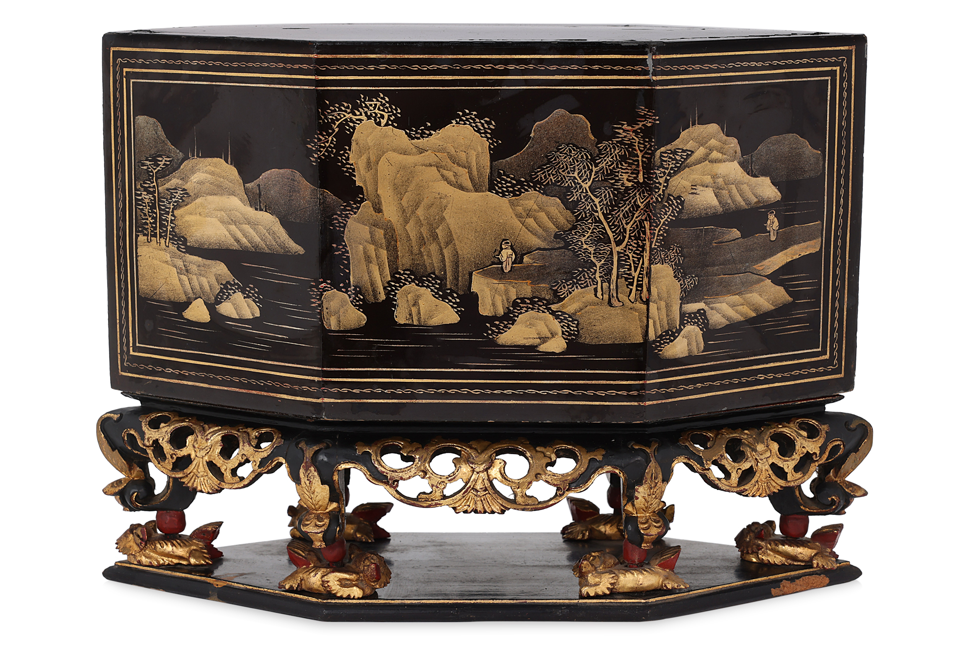 A CARVED GILT AND BLACK LACQUER CHANAB - Image 3 of 4