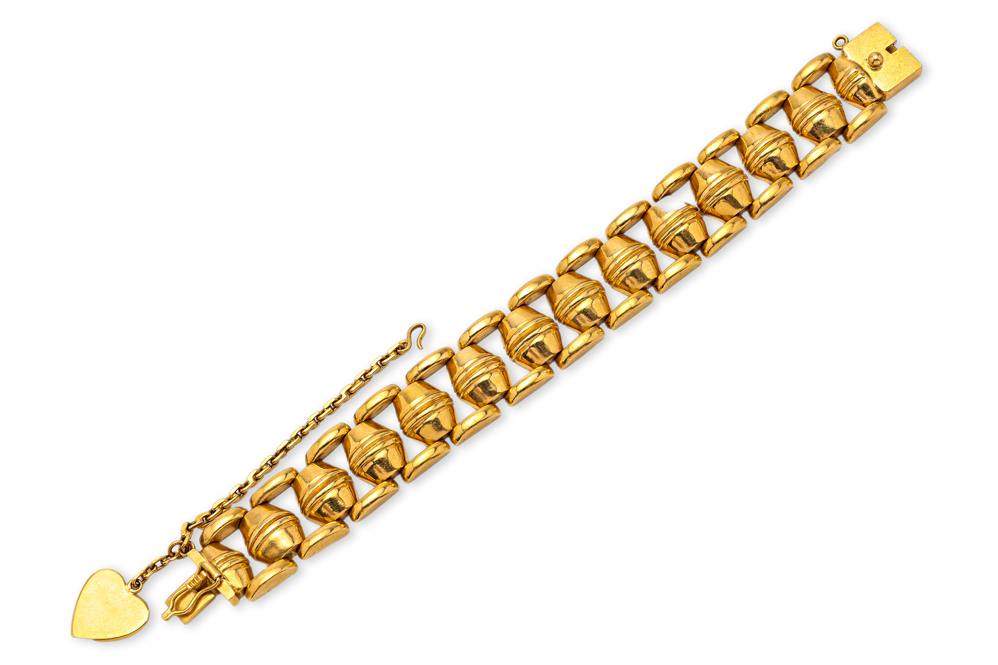 A GOLD BARREL LINK BRACELET