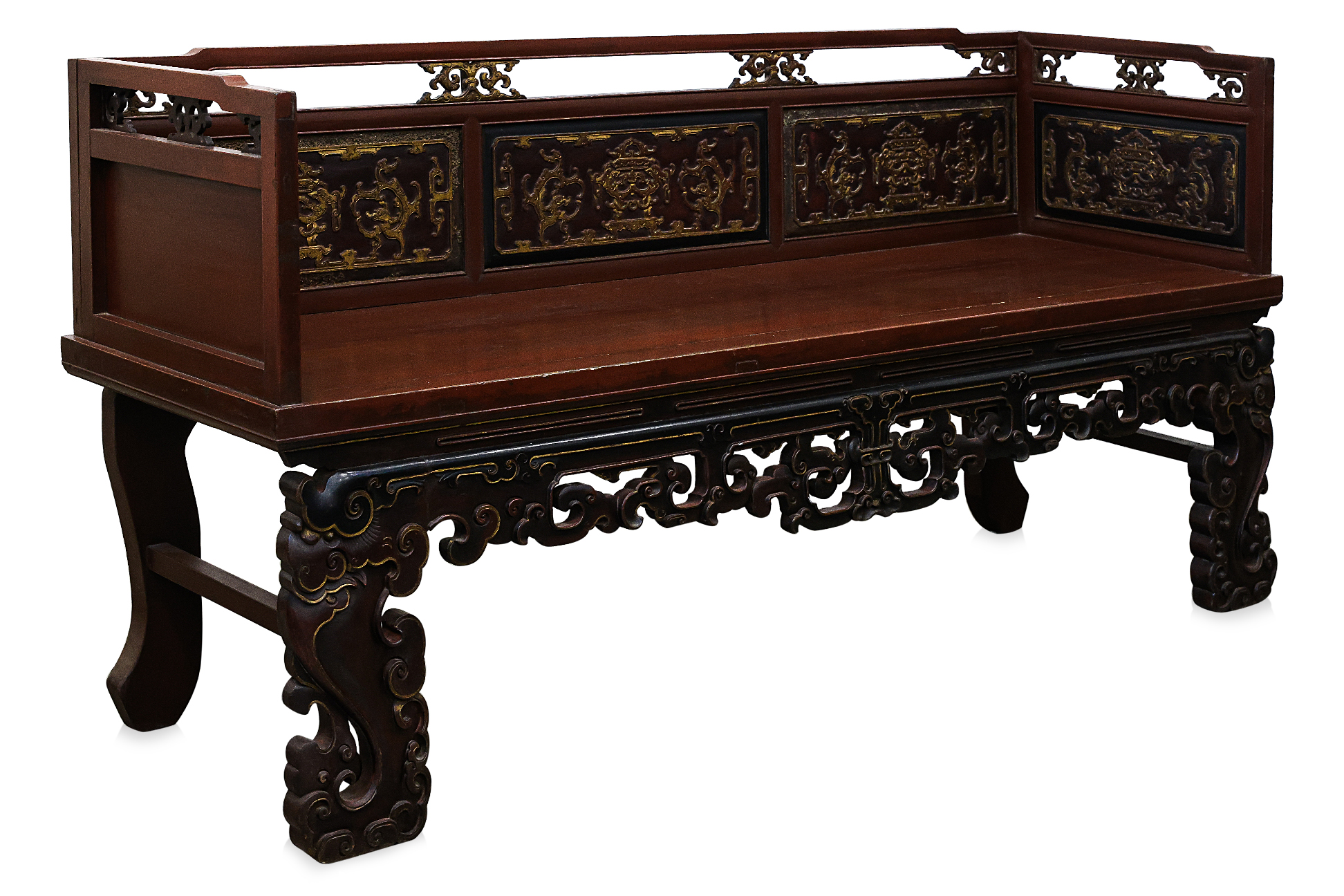 A CARVED AND PARCEL GILT WOOD BENCH - Image 3 of 4